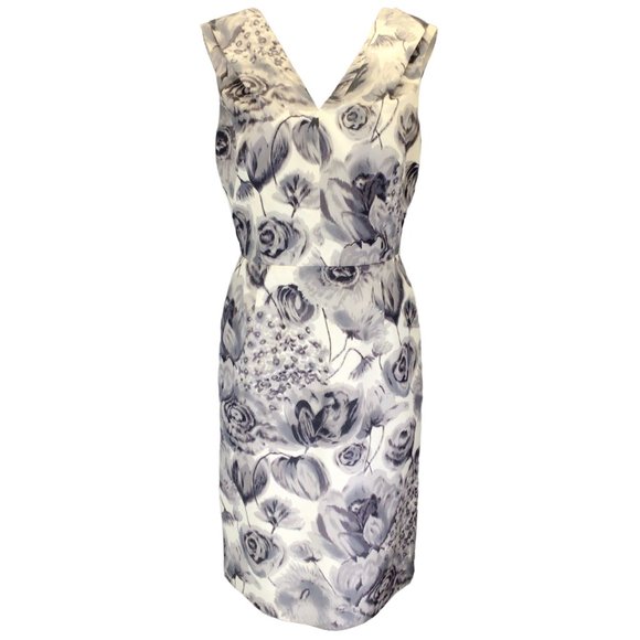 Dior Dresses & Skirts - CHRISTIAN DIOR GREY / IVORY PRINTED SLEEVELESS V-NECK SILK MIDI DRESS